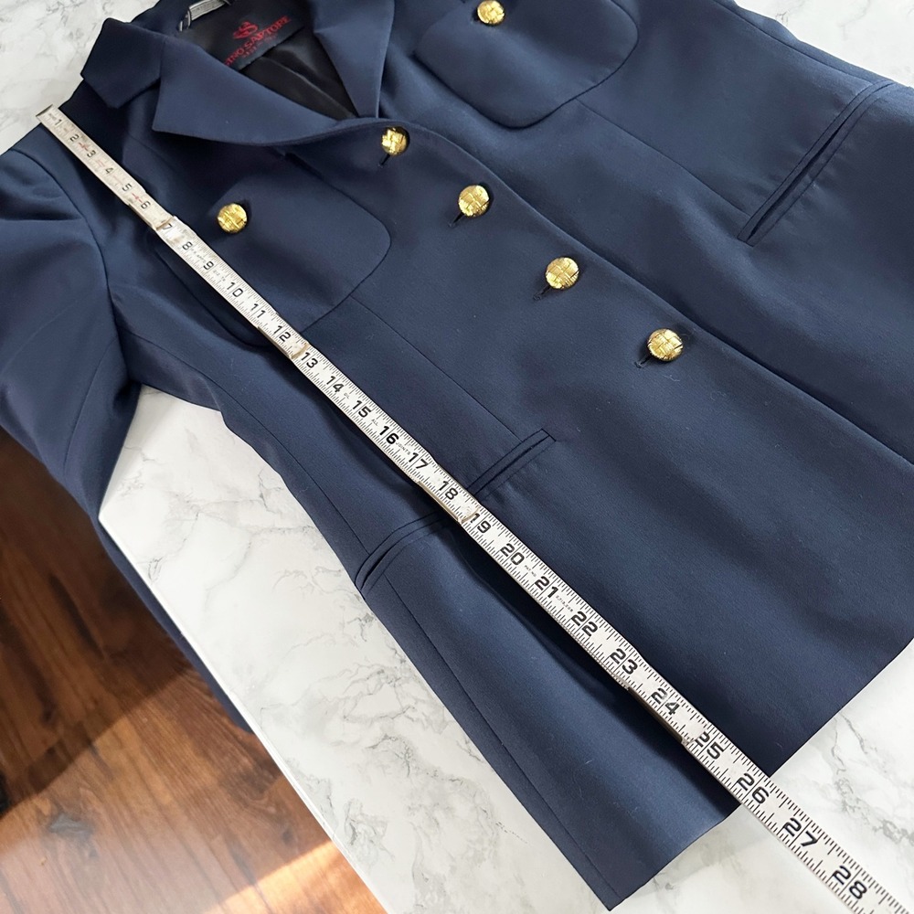 Vintage Gino Sartore 100% Wool Navy Blue Gold‎ Button Blazer Women's Size 10 - Picture 9 of 13